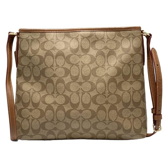Auth COACH Luxury Signature File Bag F34938 Khaki Dark Brown PVC Leather - Picture 2 of 8